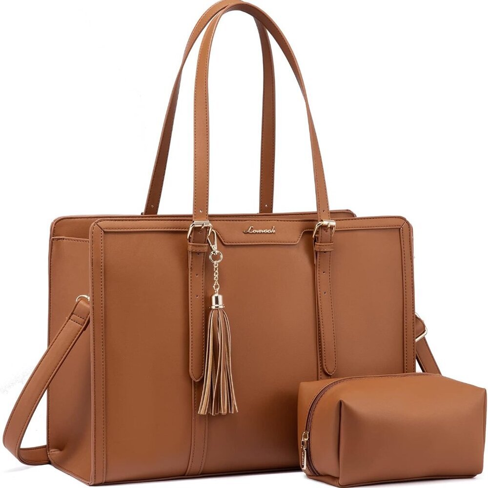 Laptop Bag for Women 15.6 inch Lightweight PU Laptop Tote, Large Capacity Comput